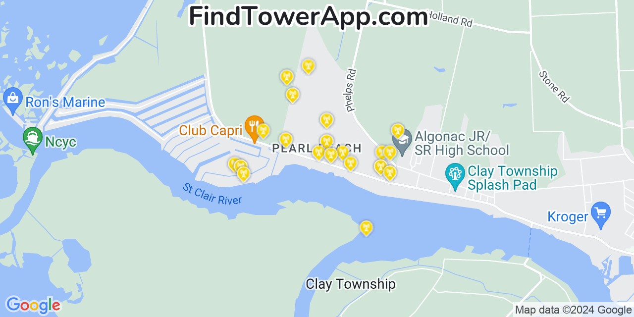 AT&T 4G/5G cell tower coverage map Pearl Beach, Michigan