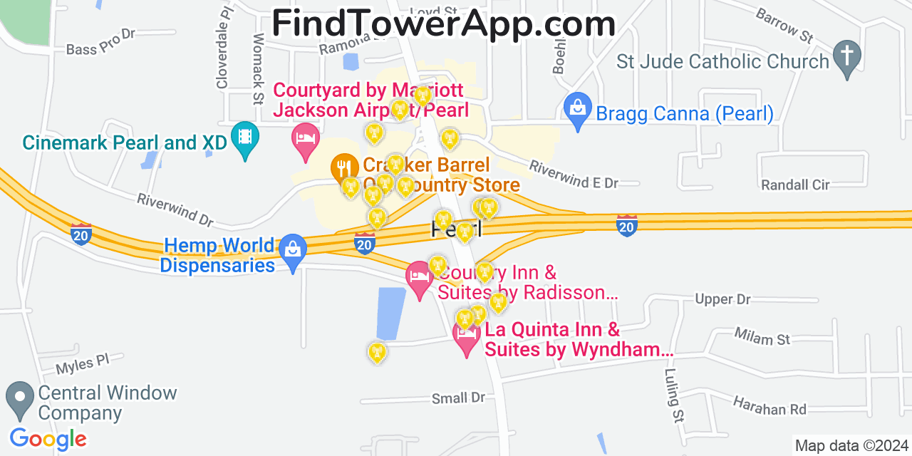 AT&T 4G/5G cell tower coverage map Pearl, Mississippi