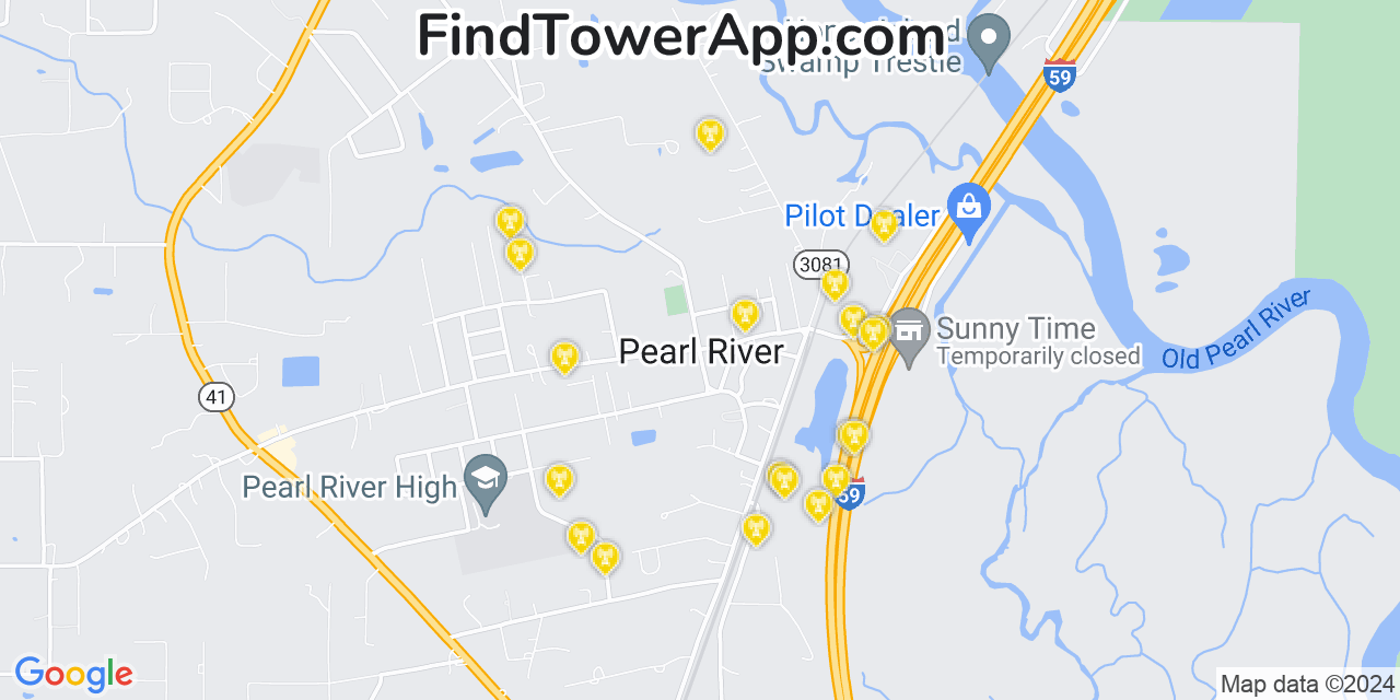AT&T 4G/5G cell tower coverage map Pearl River, Louisiana