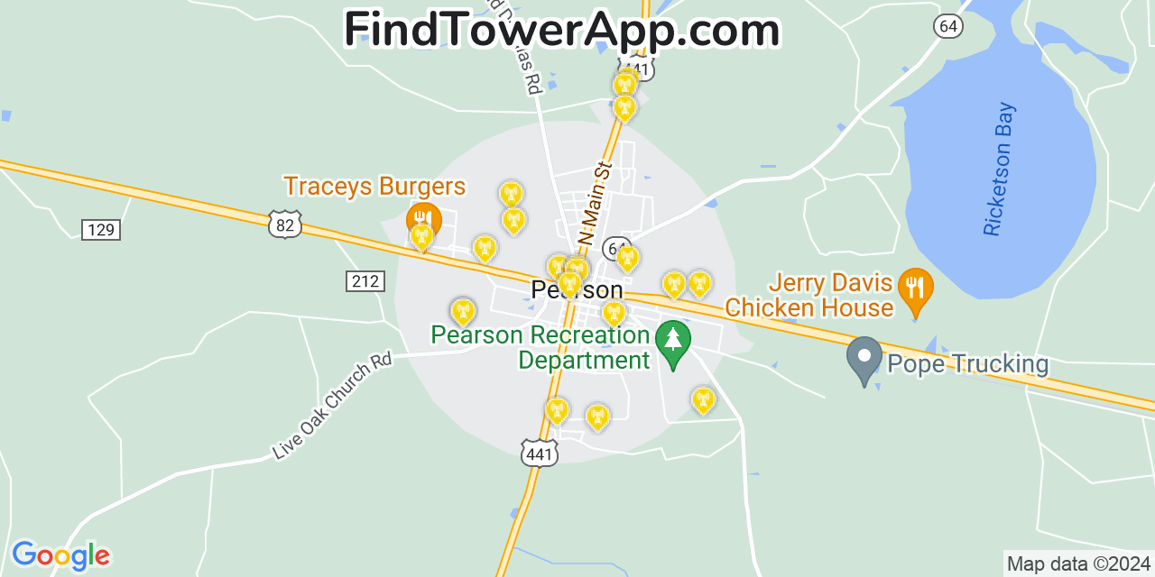 AT&T 4G/5G cell tower coverage map Pearson, Georgia