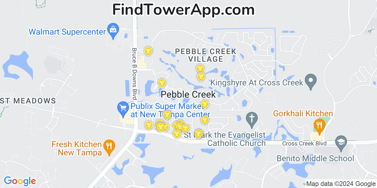 AT&T 4G/5G cell tower coverage map Pebble Creek, Florida