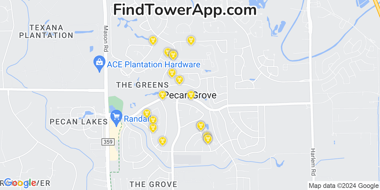 AT&T 4G/5G cell tower coverage map Pecan Grove, Texas