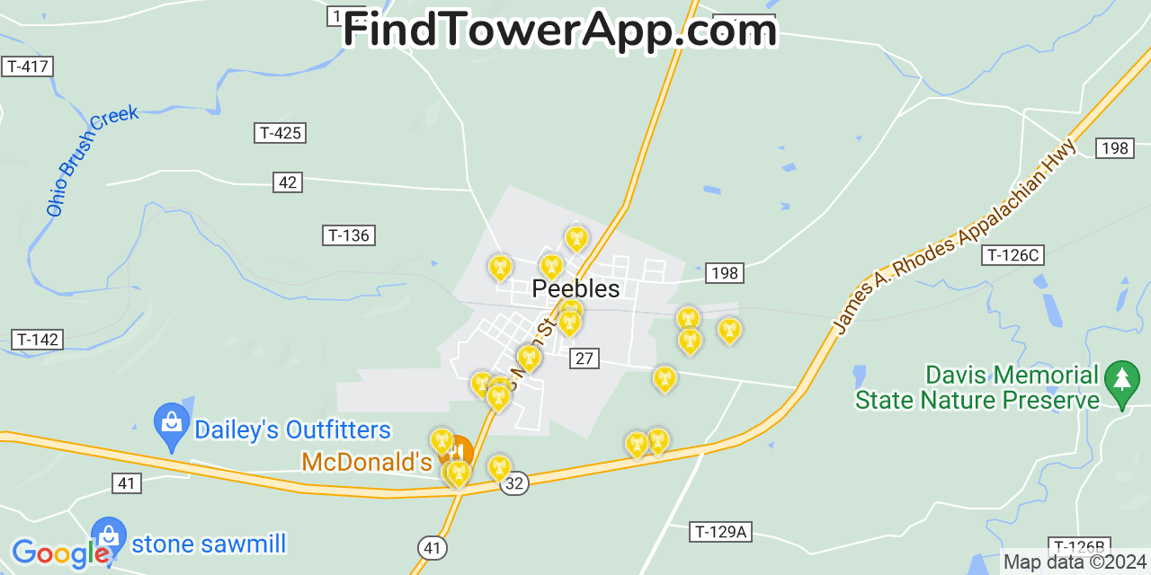 AT&T 4G/5G cell tower coverage map Peebles, Ohio