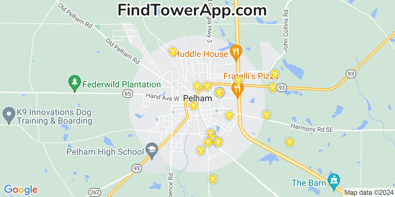 AT&T 4G/5G cell tower coverage map Pelham, Georgia