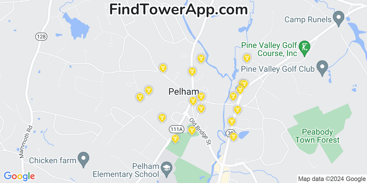 AT&T 4G/5G cell tower coverage map Pelham, New Hampshire