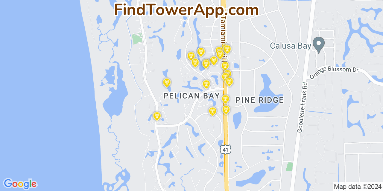 AT&T 4G/5G cell tower coverage map Pelican Bay, Florida