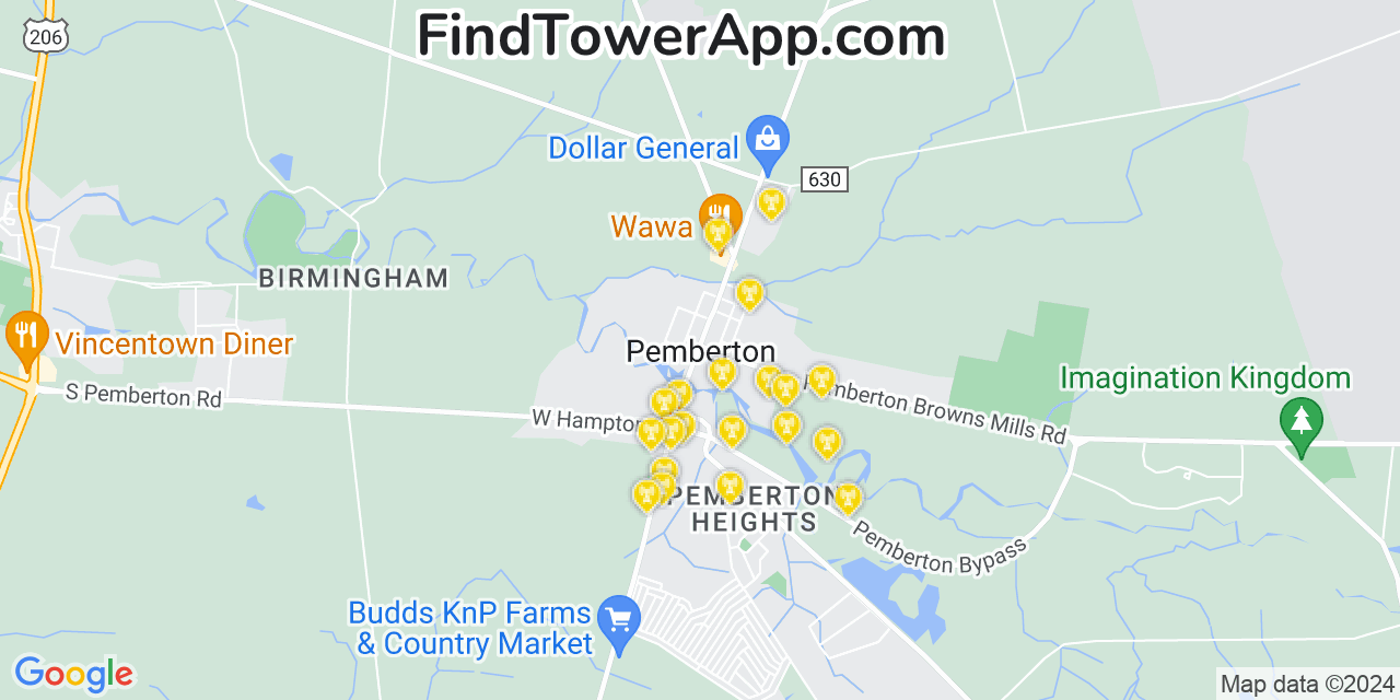 AT&T 4G/5G cell tower coverage map Pemberton, New Jersey