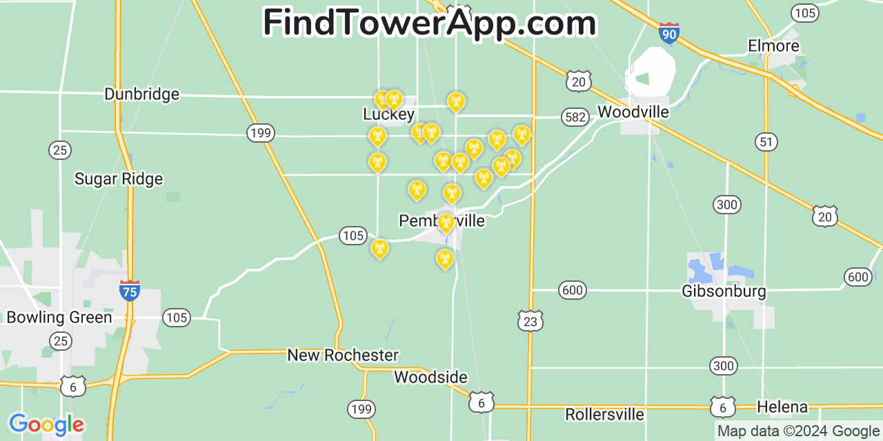 Verizon 4G/5G cell tower coverage map Pemberville, Ohio