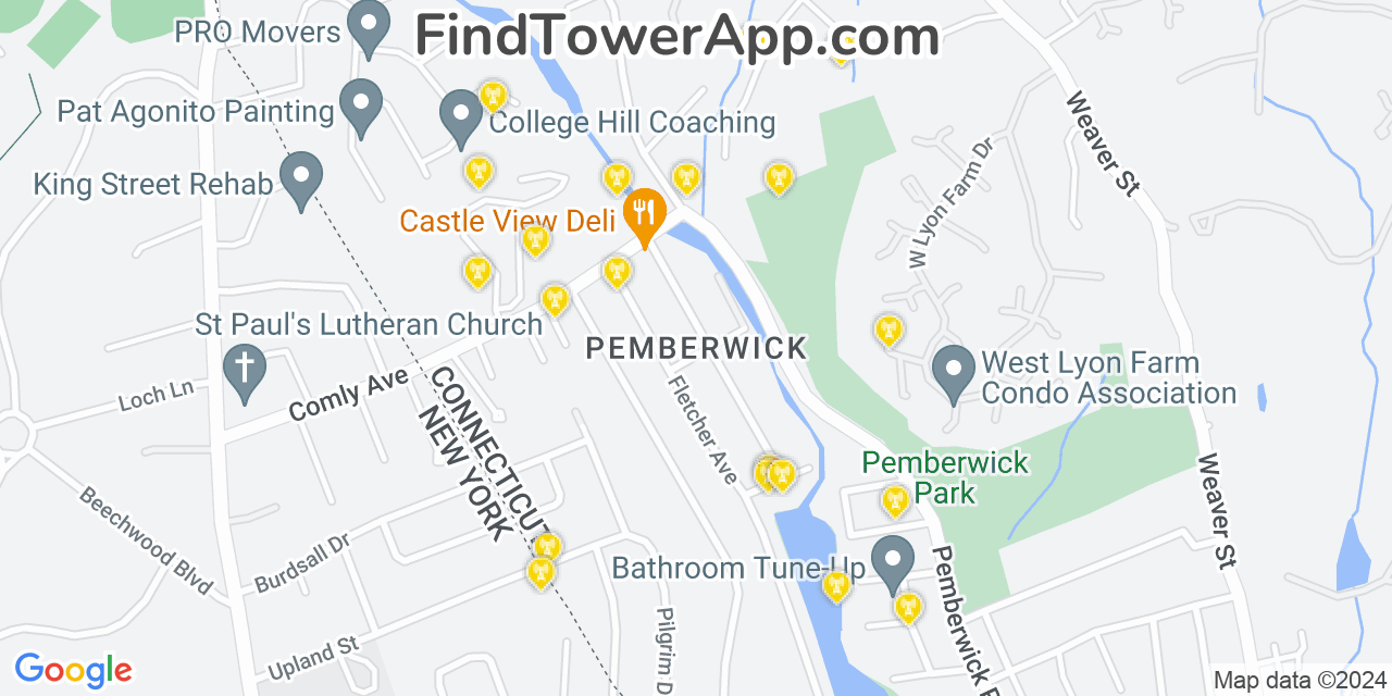 AT&T 4G/5G cell tower coverage map Pemberwick, Connecticut