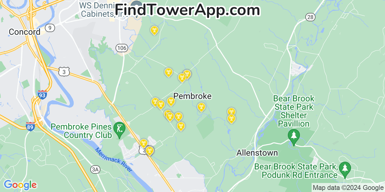 AT&T 4G/5G cell tower coverage map Pembroke, New Hampshire