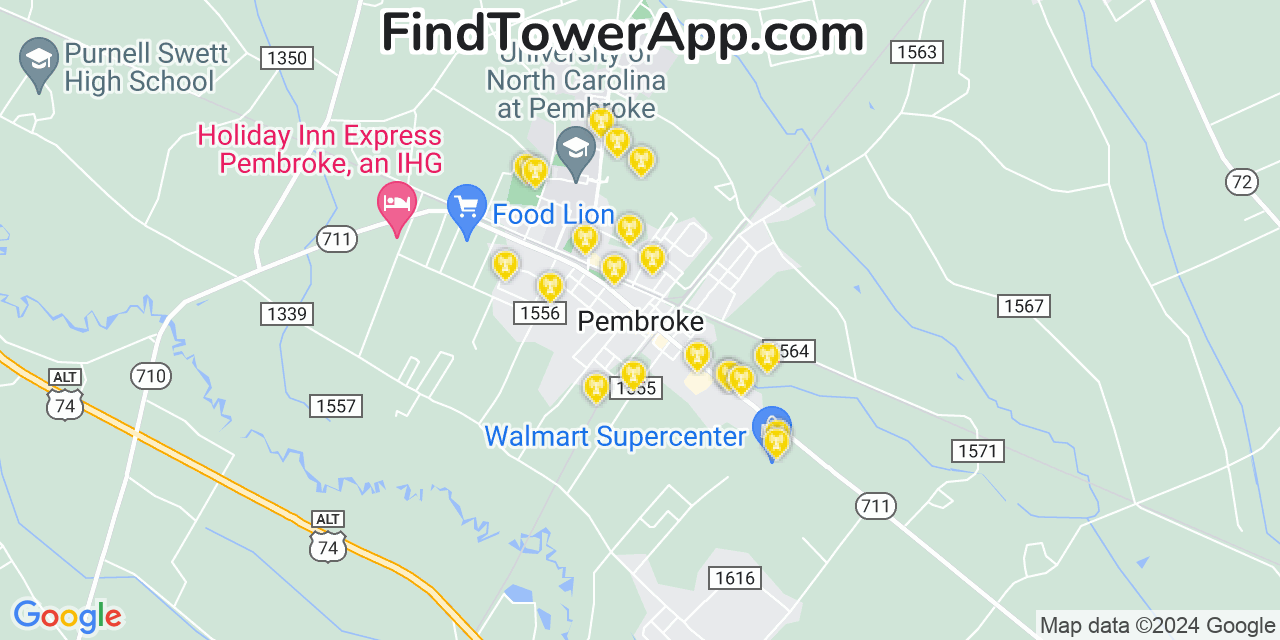 AT&T 4G/5G cell tower coverage map Pembroke, North Carolina