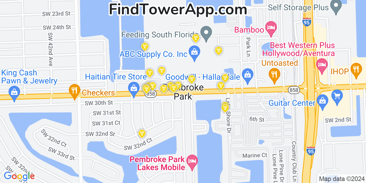 AT&T 4G/5G cell tower coverage map Pembroke Park, Florida
