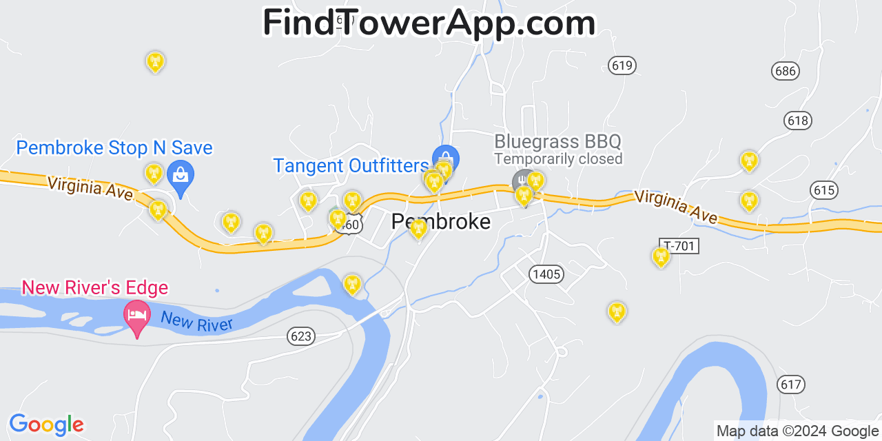 AT&T 4G/5G cell tower coverage map Pembroke, Virginia