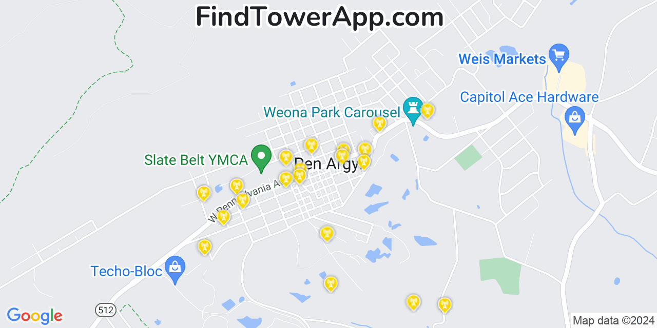 AT&T 4G/5G cell tower coverage map Pen Argyl, Pennsylvania