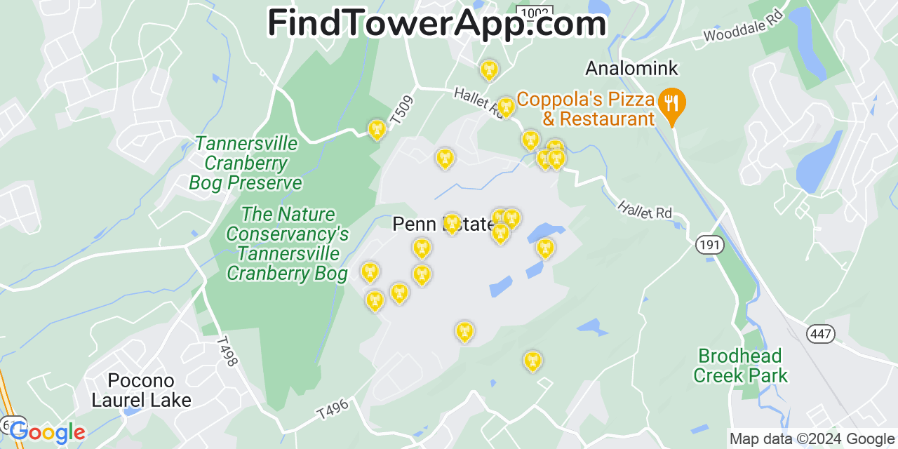 AT&T 4G/5G cell tower coverage map Penn Estates, Pennsylvania