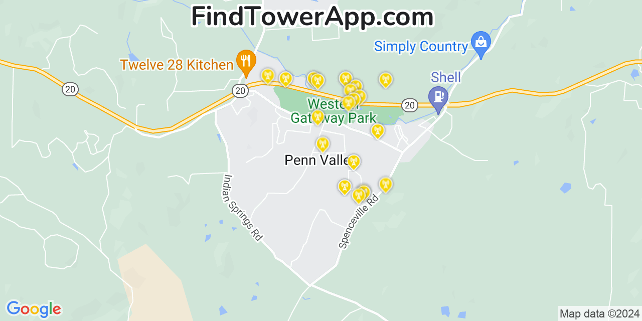 Verizon 4G/5G cell tower coverage map Penn Valley, California