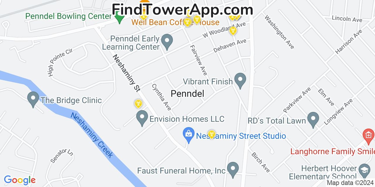 T-Mobile 4G/5G cell tower coverage map Penndel, Pennsylvania