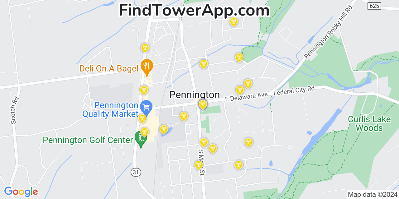 AT&T 4G/5G cell tower coverage map Pennington, New Jersey