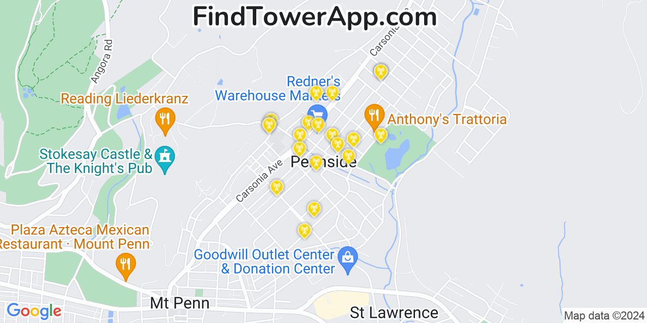 AT&T 4G/5G cell tower coverage map Pennside, Pennsylvania