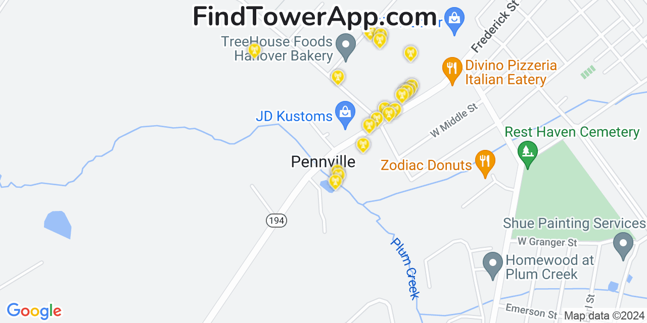 Verizon 4G/5G cell tower coverage map Pennville, Pennsylvania