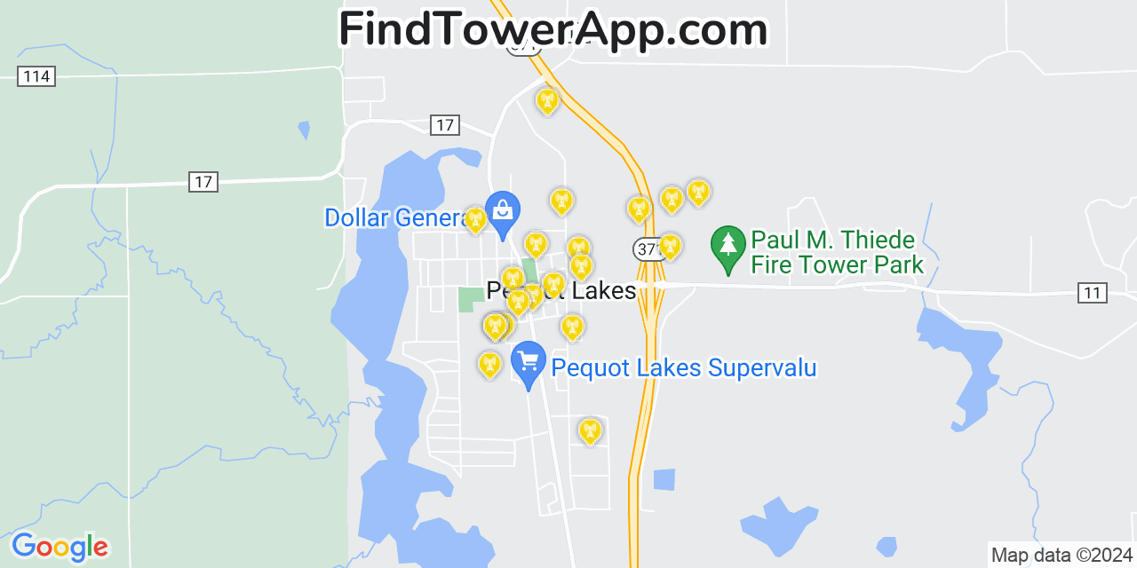 AT&T 4G/5G cell tower coverage map Pequot Lakes, Minnesota