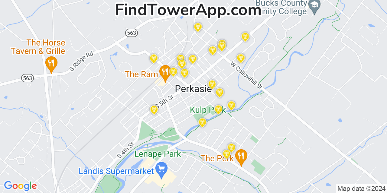 AT&T 4G/5G cell tower coverage map Perkasie, Pennsylvania