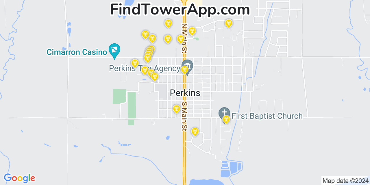 AT&T 4G/5G cell tower coverage map Perkins, Oklahoma