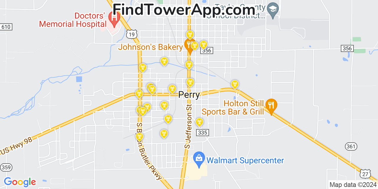 AT&T 4G/5G cell tower coverage map Perry, Florida