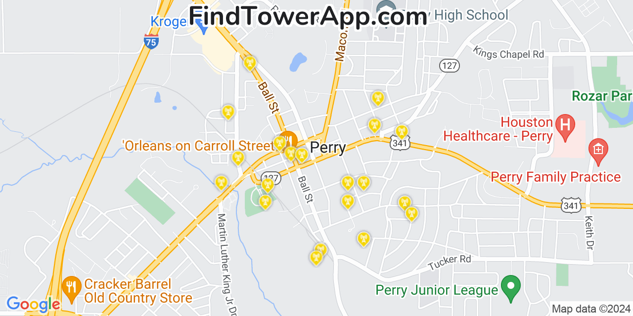 AT&T 4G/5G cell tower coverage map Perry, Georgia