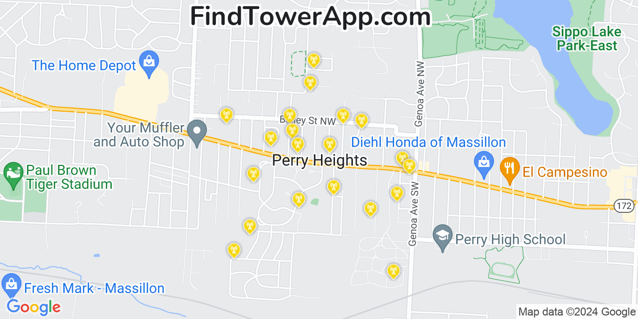 AT&T 4G/5G cell tower coverage map Perry Heights, Ohio