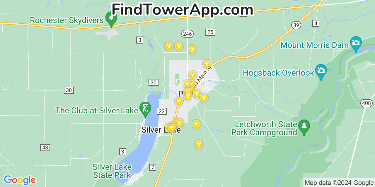 AT&T 4G/5G cell tower coverage map Perry, New York