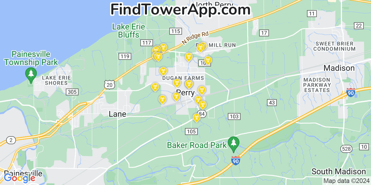 AT&T 4G/5G cell tower coverage map Perry, Ohio