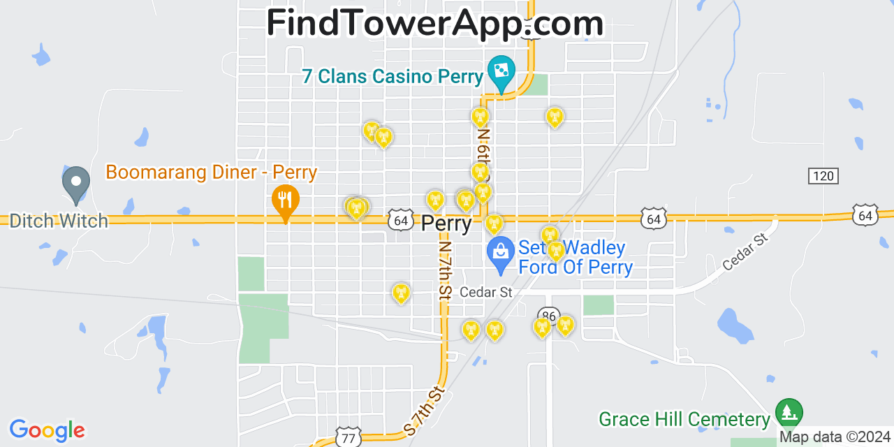 AT&T 4G/5G cell tower coverage map Perry, Oklahoma