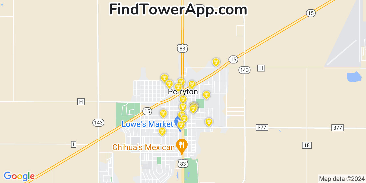 AT&T 4G/5G cell tower coverage map Perryton, Texas