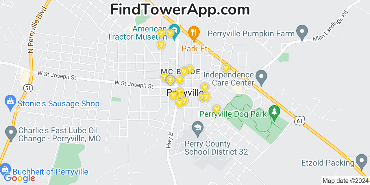 AT&T 4G/5G cell tower coverage map Perryville, Missouri