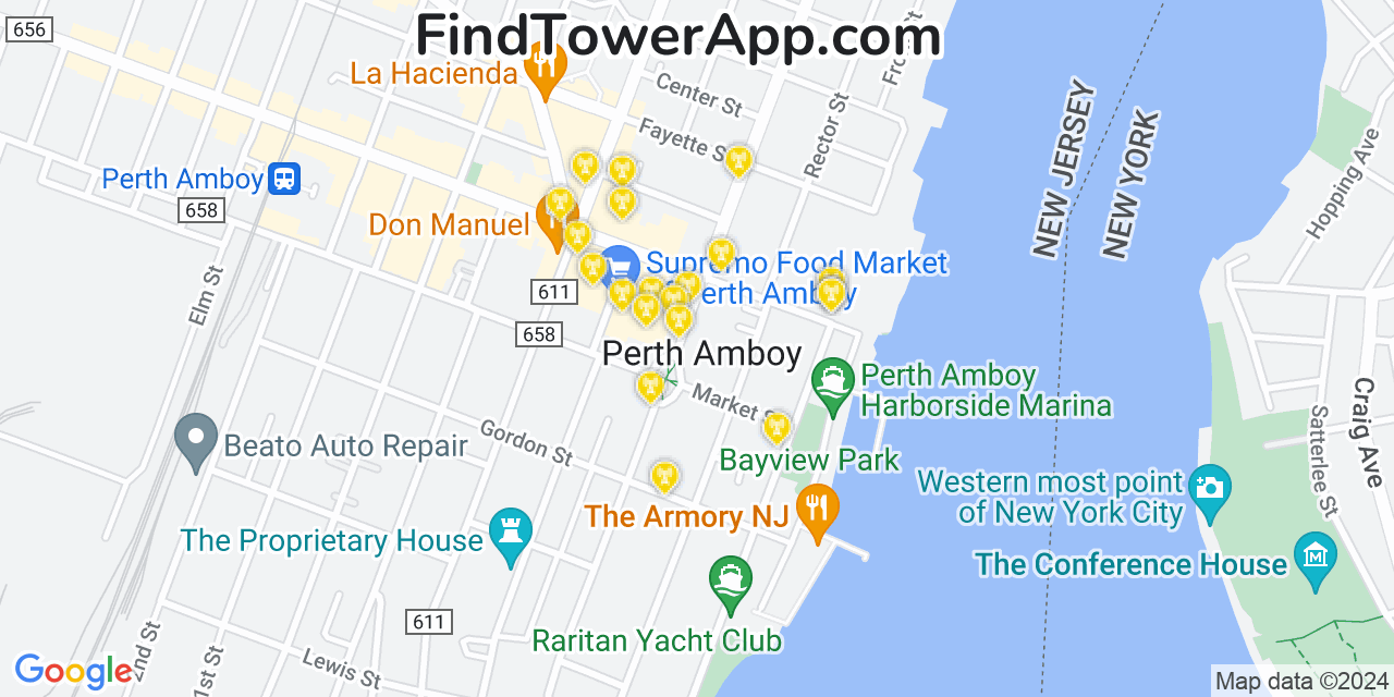 AT&T 4G/5G cell tower coverage map Perth Amboy, New Jersey