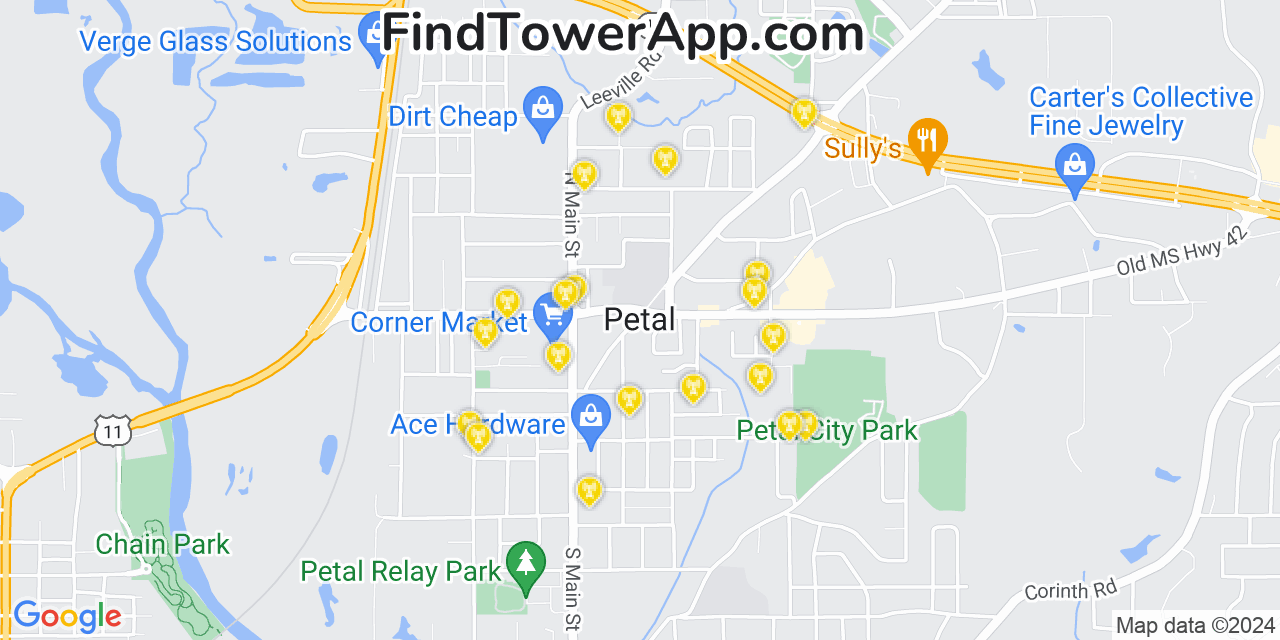 AT&T 4G/5G cell tower coverage map Petal, Mississippi