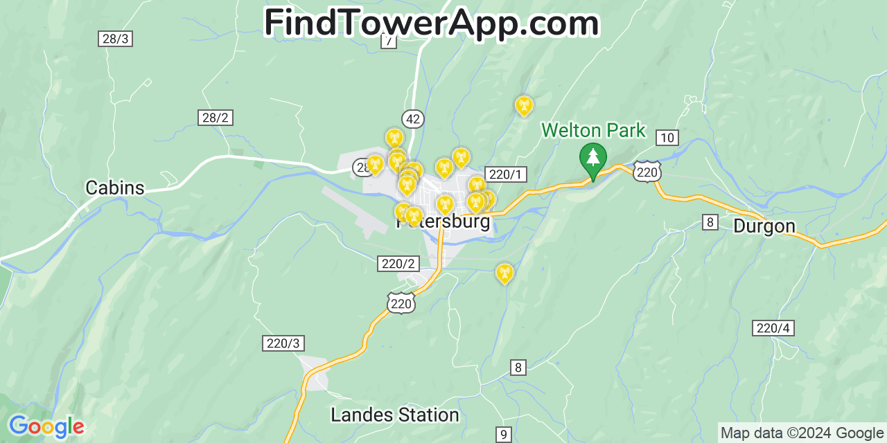 T-Mobile 4G/5G cell tower coverage map Petersburg, West Virginia