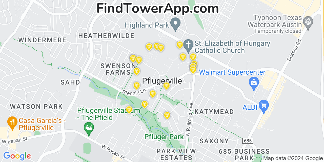 AT&T 4G/5G cell tower coverage map Pflugerville, Texas