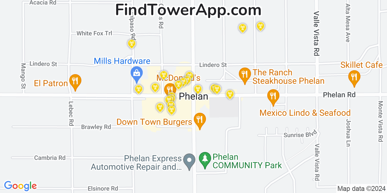 AT&T 4G/5G cell tower coverage map Phelan, California
