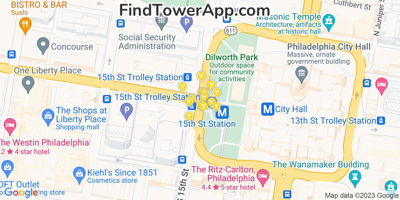 AT&T 4G/5G cell tower coverage map Philadelphia, Pennsylvania