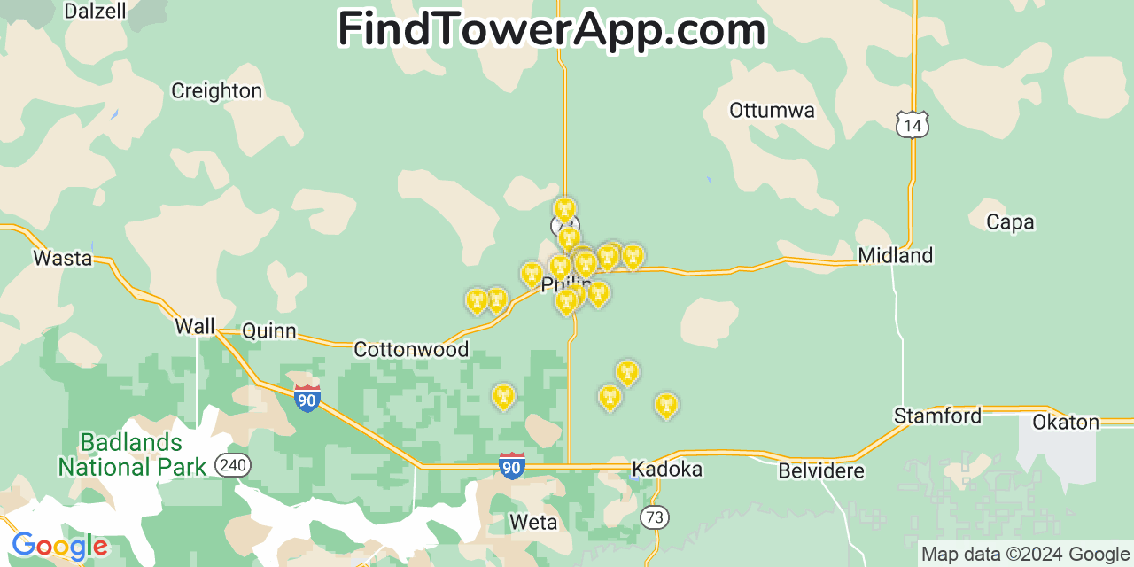 AT&T 4G/5G cell tower coverage map Philip, South Dakota