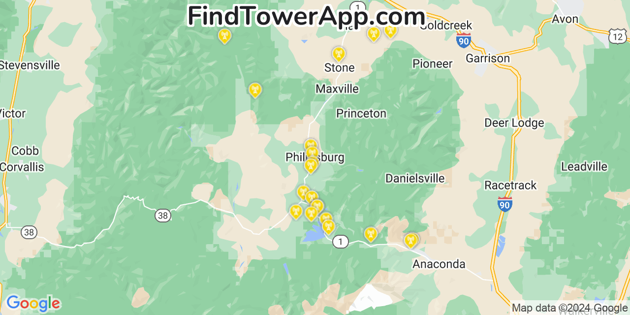 AT&T 4G/5G cell tower coverage map Philipsburg, Montana