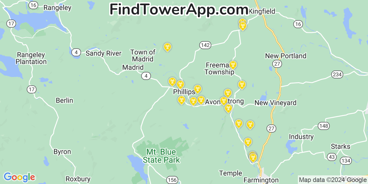AT&T 4G/5G cell tower coverage map Phillips, Maine