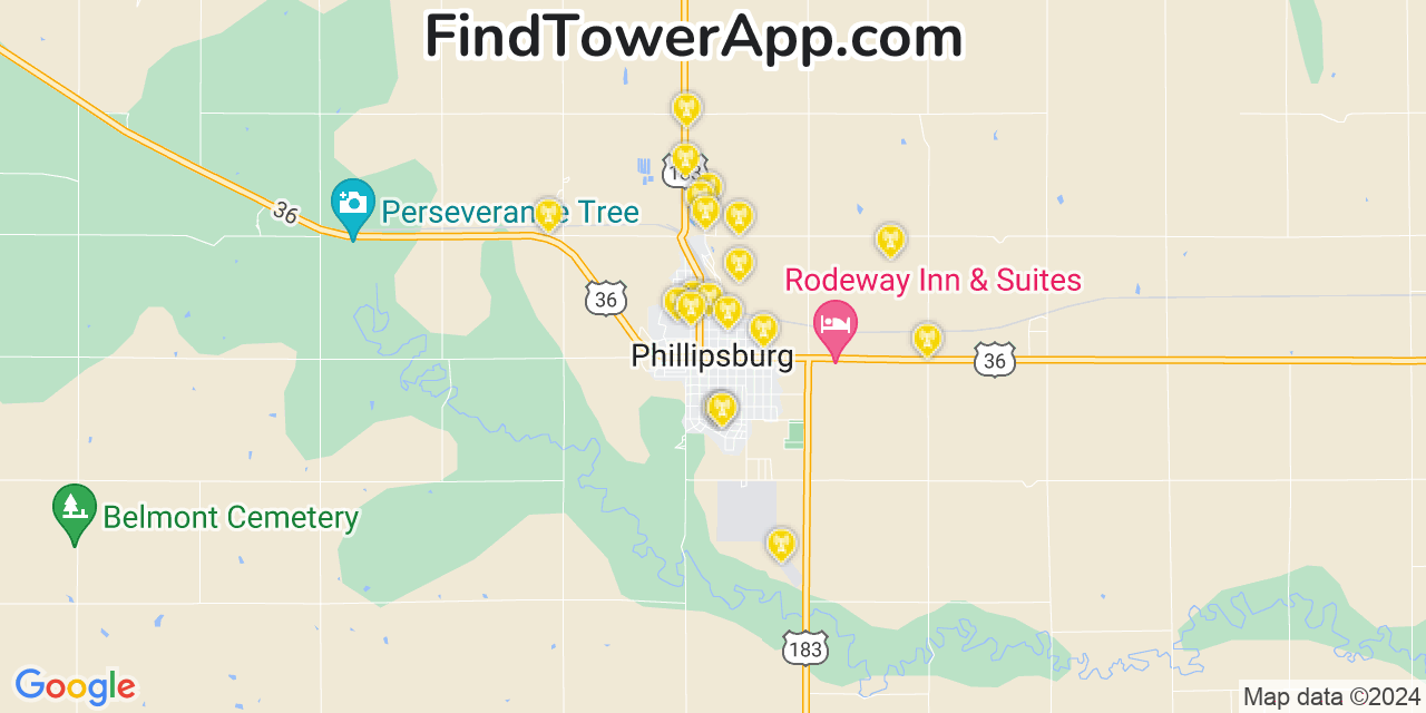 AT&T 4G/5G cell tower coverage map Phillipsburg, Kansas