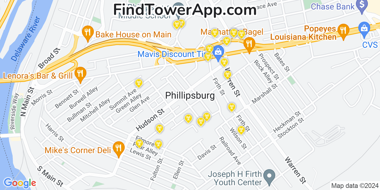 Verizon 4G/5G cell tower coverage map Phillipsburg, New Jersey