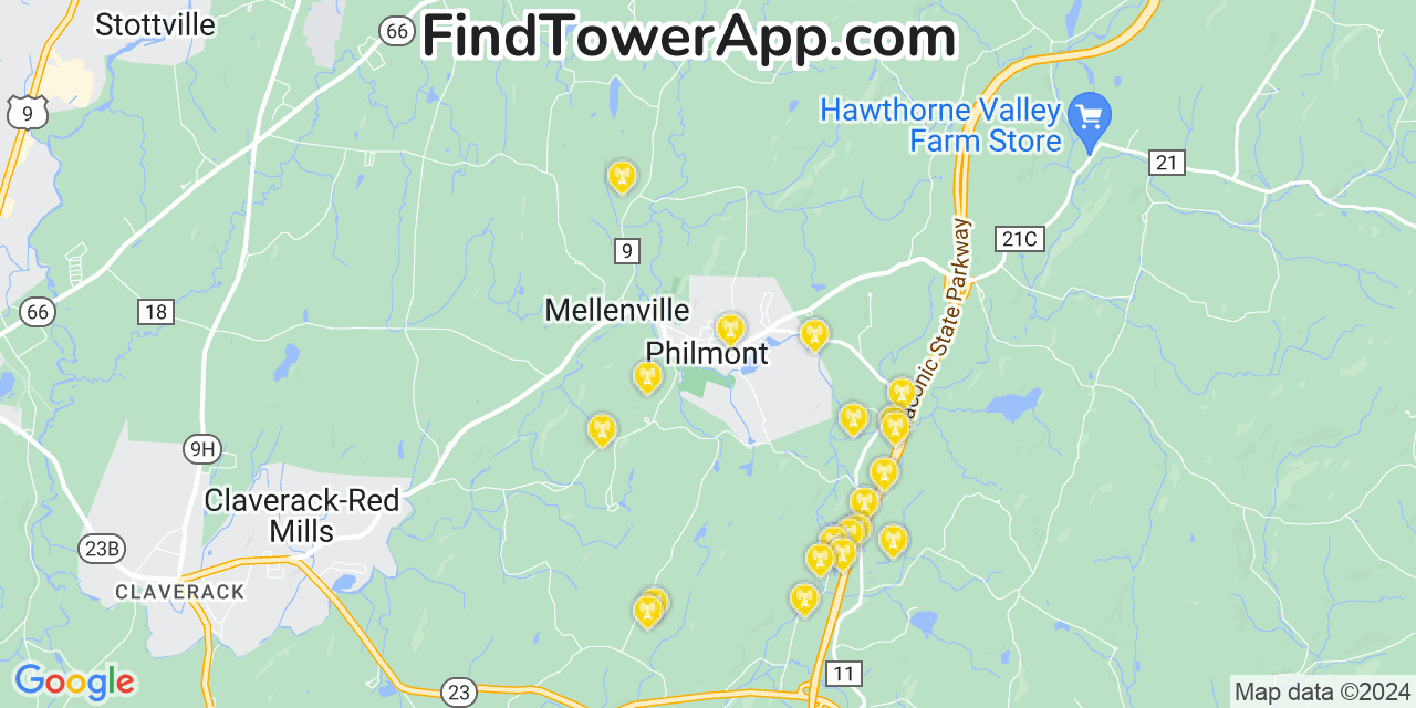 AT&T 4G/5G cell tower coverage map Philmont, New York