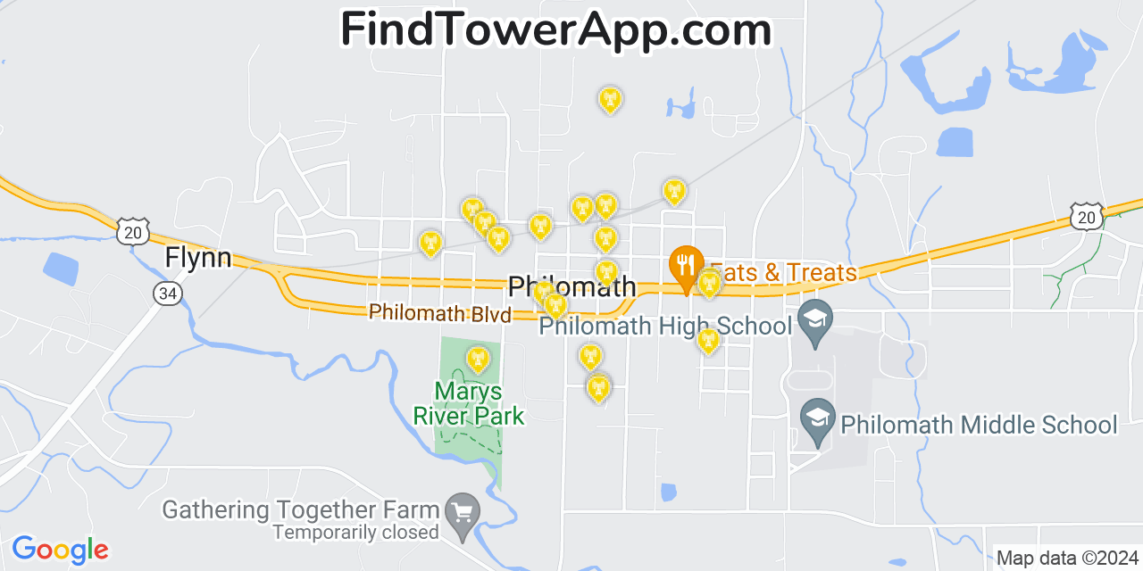 AT&T 4G/5G cell tower coverage map Philomath, Oregon