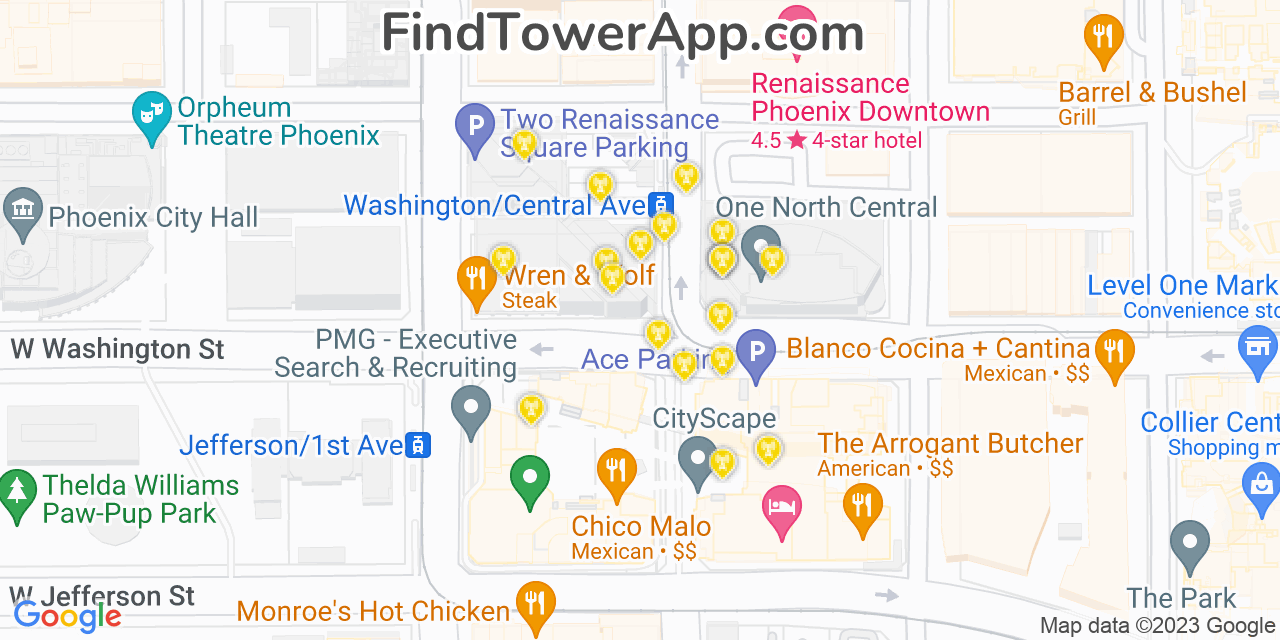 AT&T 4G/5G cell tower coverage map Phoenix, Arizona