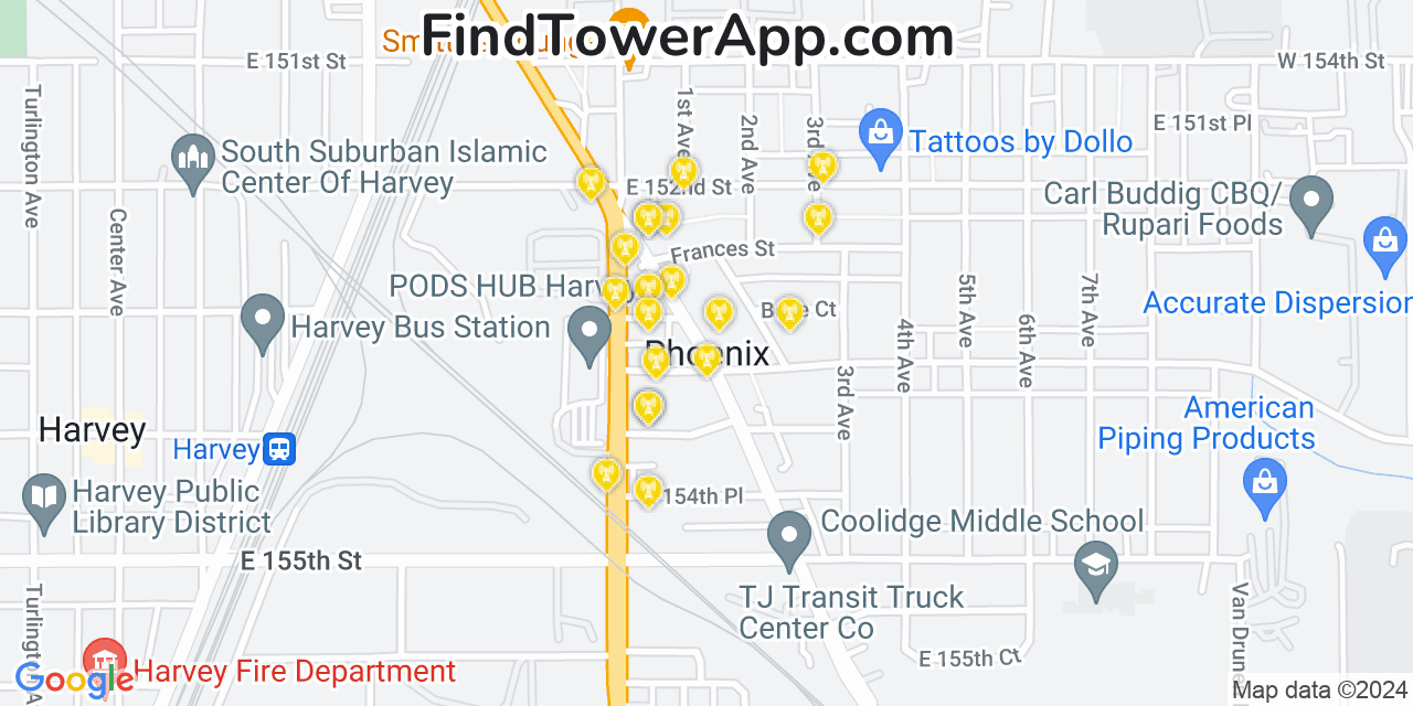 AT&T 4G/5G cell tower coverage map Phoenix, Illinois